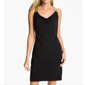 MICHAEL Michael Kors Black Cowl Neck Mini Slip Dress Gold Chain Straps - Size S